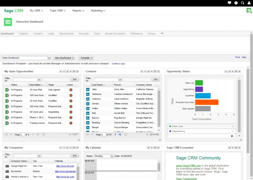 screenshot of Sage CRM